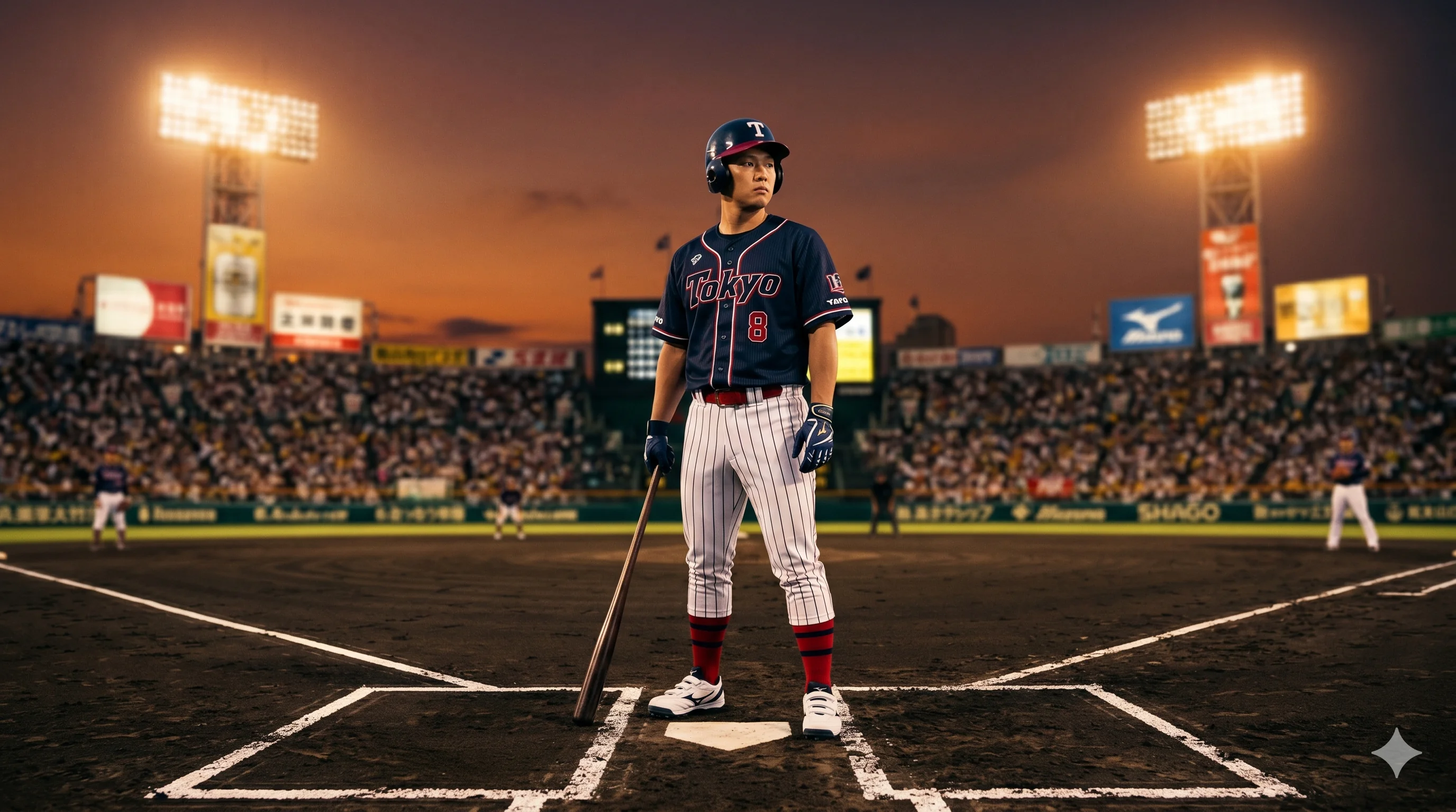 Batter at home plate in stadium