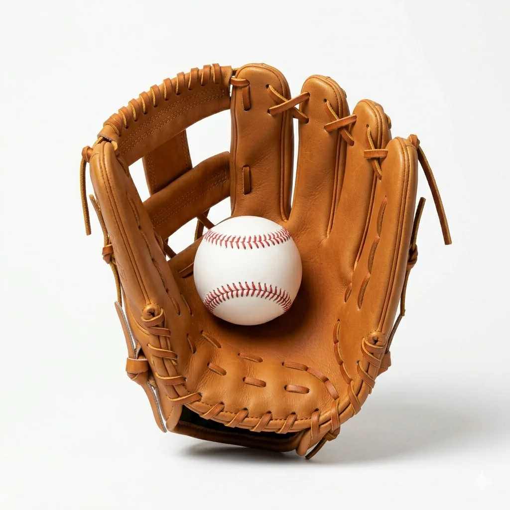 Baseball glove with ball on field