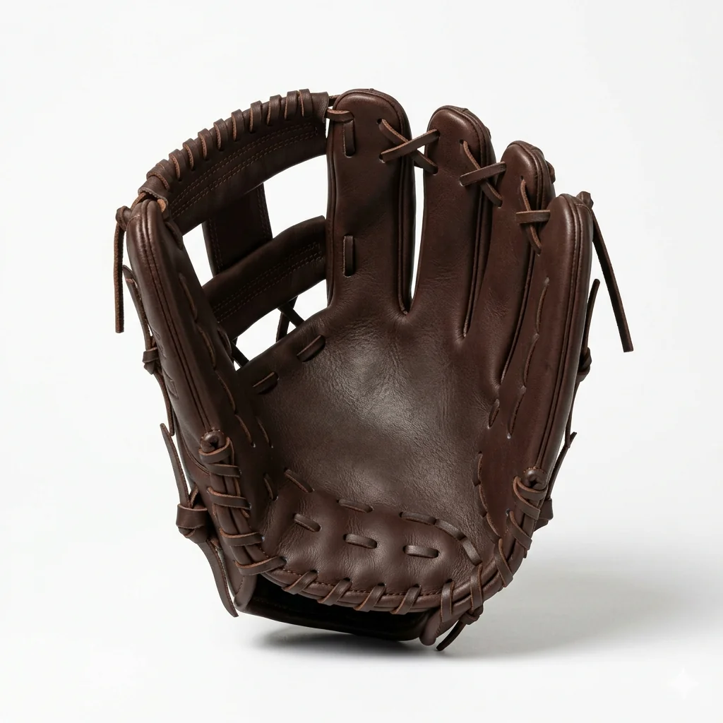 Premium brown baseball fielding glove floating