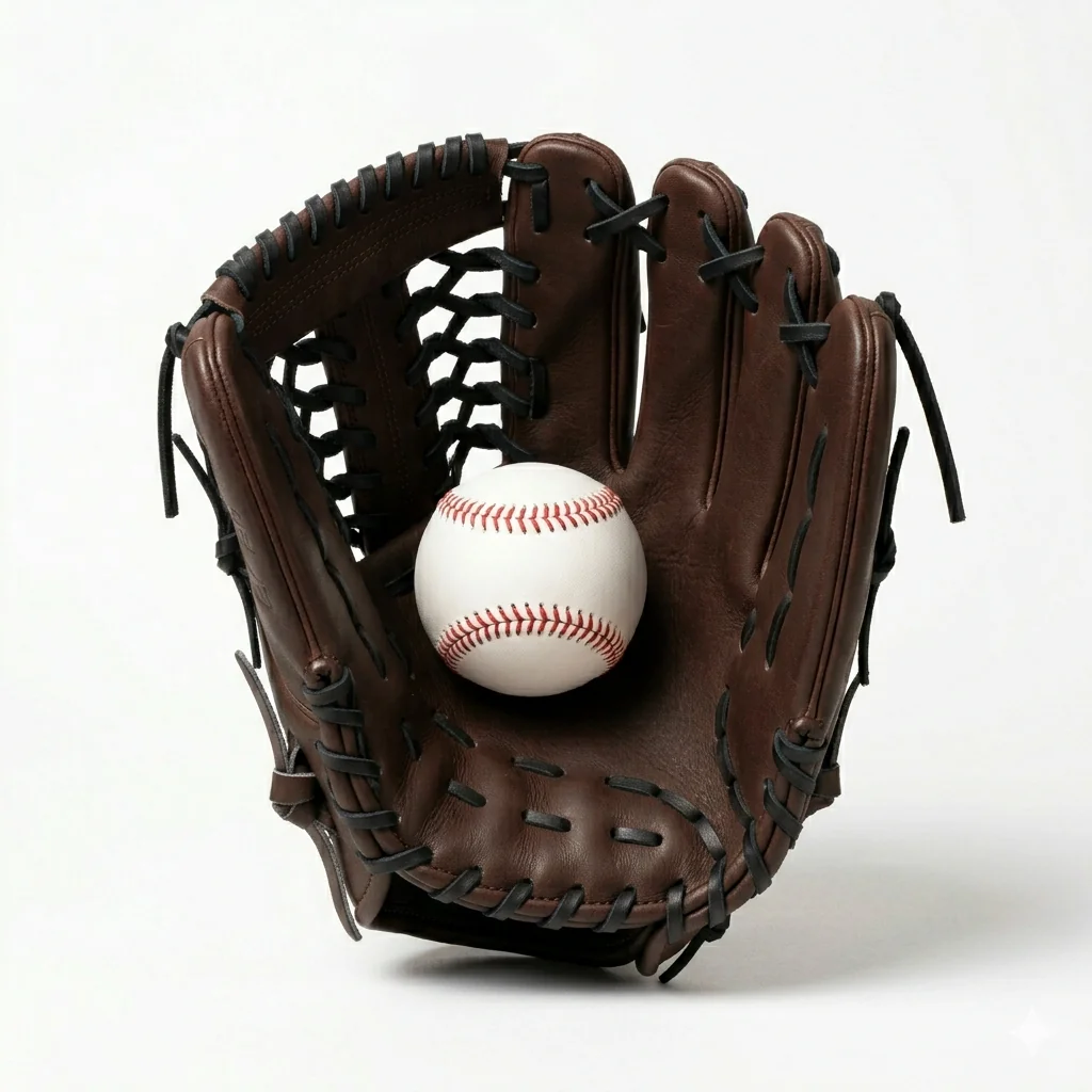 Three premium baseball gloves floating on dark background